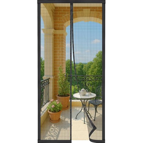 Moustiquaire Porte Fenêtre 90x210 cm - Fermeture Automatique, Magnétique Porte Anti Mouches, Maille Fine Lavable en Fibre de Verre, Bande Adhésive 3,8 cm, Noir (1/5)