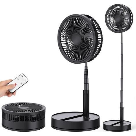 Oscillating Quiet Pedestal Fan with Remote Control, 8.6'' Black Portable Foldable Floor/Table Fans 4 Speeds, 8000mAh USB Rechargeable Pedestal Fan for Bedroom Office Camping Travel (1/5)