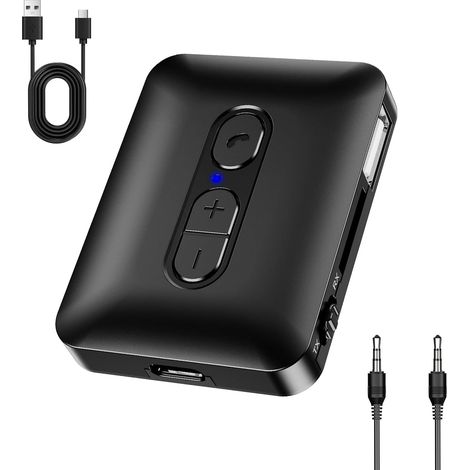 Bluetooth 5.4 Adapter Transmitter für Audio, 2 in 1 Bluetooth Sender Empfänger Aux Klinke 3.5mm Adapter Low Latency, Unterstützt TF-Karte & USB Play, Freisprechanrufen (1/5)