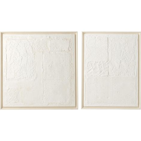 Lot de 2 Tableaux Effet Plâtre "Morceau" 80x80cm Blanc (1/3)