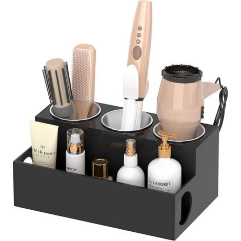 Hair tool organizer, black acrylic hair dryer and styling stand, bathroom countertop hair dryer holder (1/4)