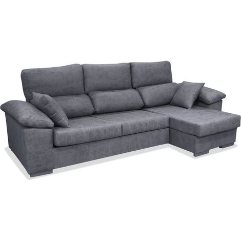 Sofá Chaiselongue reversible Alvaro tapizado gris, 265cm(ancho) 145cm(fondo) 98cm(altura).