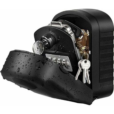 Boite a Clefs Securisee - 1 piece - Murale avec code et cles - Couvercle protection exterieur noir (1/4)