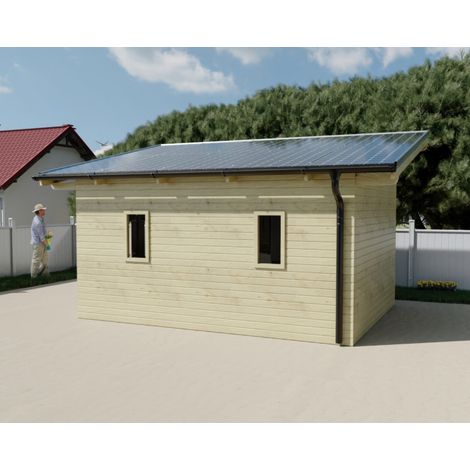Caseta de jardín de madera con sistema fotovoltaico de 5 kW, 353 x 464 cm, paredes de 19 mm, 10 paneles fotovoltaicos, WT3546A Foresta (1/2)