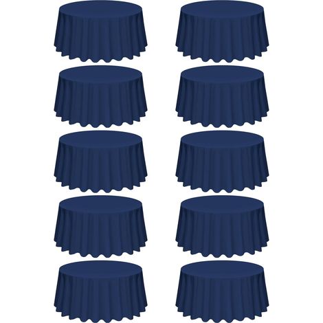 Lot de 10 nappes, polyester, diamètre 305 cm, bleu marine, anti-taches, intérieur extérieur, mariage