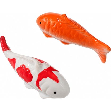 2 pièces Poissons Koi flottants en céramique – décoration réaliste pour Bassin, Jardin, Fontaine, Mini Bassin, Jardin féerique & décoration Feng Shui (1/5)
