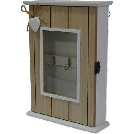 TRADE SHOP - Bacheca Portachiavi In Legno 6 Ganci In Metallo Design Cuore Con Fiocchetto In Canapa - (1/5)