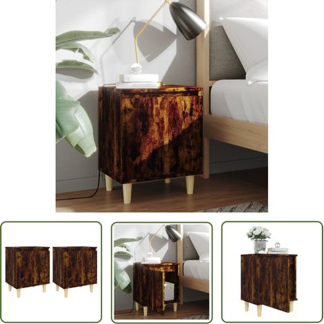 The Living Store Tables de chevet et pieds en bois 2 pcs Chêne fumé 40x30x50 cm - Table De Chevet - Meuble De Chambre - Table D'appoint - Design Scandinave - Table Basse (1/5)
