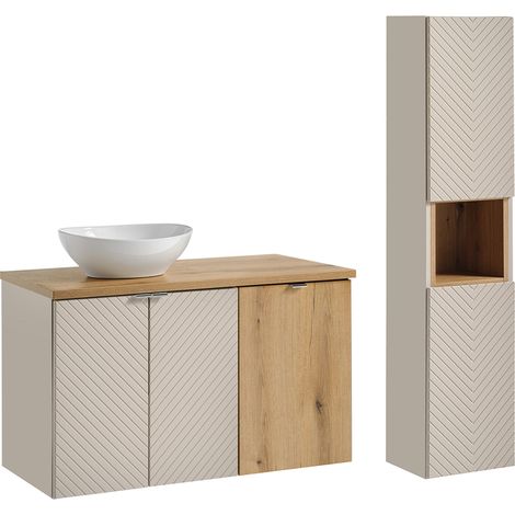 Waschtisch und Hängesäule 100cm Manoa, Kaschmir - Holzoptik