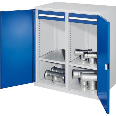 Kappes Schwerlast-Beistellschränke mit Mitteltrennwand 1110x1000x600mm Doppelwandtüren Modell 73 enzianblau