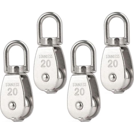 Lot de 4 poulies pivotantes M20 en acier inoxydable 304, antirouille, capacité de charge de 90 kg (200 lb), compatibles avec le levage. (1/5)