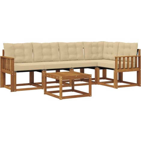 Outdoor Sofa Set with Cushion 6 pcs Natural and Beige vidaXL