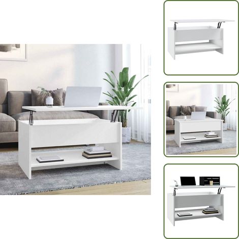 Table basse Blanc 80x50x40 cm Bois d'ingénierie - Table Basse Blanche - Meuble Salle Séjour - Table D'appoint - Design Moderne - Rangement Dissimulé (1/5)