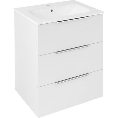 CIRASA Meuble sous-vasque 59,2x75x46cm, 3x tiroir, blanc brillant (1/4)