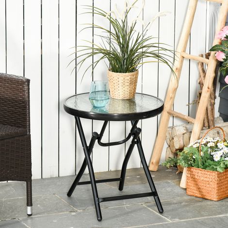 Outsunny Gartentisch klappbar Ø45cm, Wetterfest Balkontisch aus Metall, Klapptisch mit Wasserkräuselung-Muster, Esstisch Outdoor, Campingtisch rund Beistelltisch für Garten Balkon Schwarz
