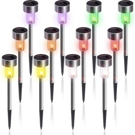 Lampes solaires de jardin étanches, abat-jour transparent, allumage/extinction automatique, pour allées et chemins extérieurs. (1/5)