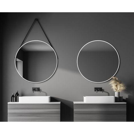Miroir Mural Rond décoratif Blanc Mat Ø 80 cm. (1/5)