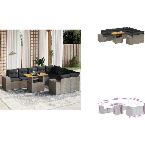 10-tlg. Garten-Sofagarnitur mit Kissen Grau Poly Rattan - Gartenmöbel Set - PE-Rattan Möbel - Outdoor Lounge - Gartenlounge - Terrassenmöbel (1/3)