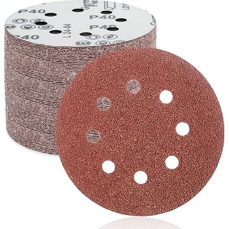 125-mm-Schleifscheiben, 8 Löcher, 50 Stück: Selbstklebende, perforierte Schleifscheiben, 125 mm, Körnung 40, für Exzenterschleifer, Schleif-/Polierarbeiten.