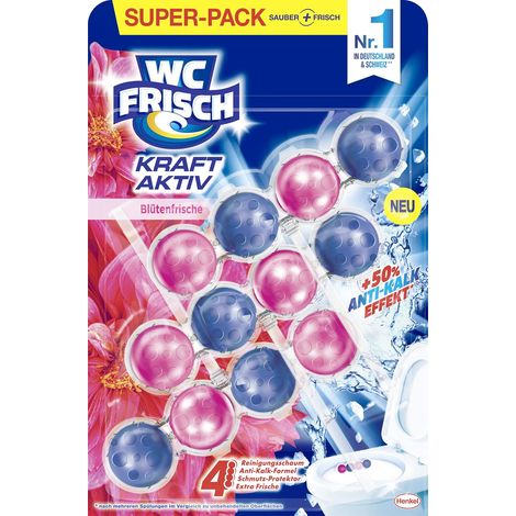 WC FRAÎCHEUR Kraft Aktiv désodorisant fraîcheur florale (paquet de 3), le nettoyant WC assure le nettoyage à chaque rinçage, pierres parfumées pour un parfum frais et durable des WC (1/5)