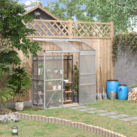 Serre adossée serre de jardin fenêtres ouvrables à 5 niveaux panneau en PC cadre aluminium 192 x 68 x 196 cm transparent