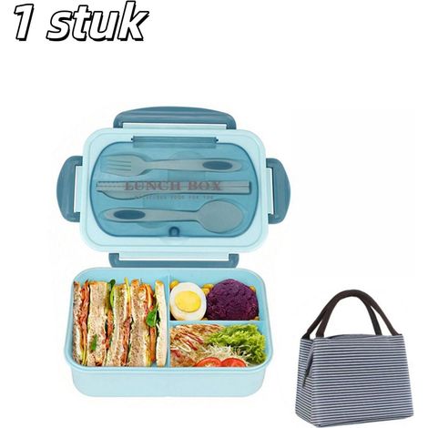 Boîte à lunch bento étanche et portable à 3 compartiments sans BPA compatible micro ondes avec sac de rangement inclus pour repas au bureau école et déplacements couleur bleue (1/5)