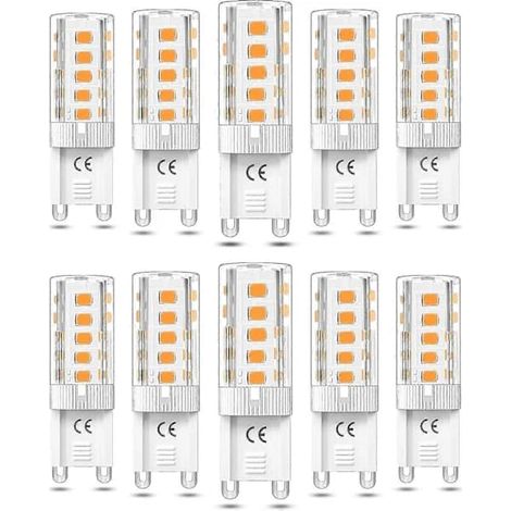 Lot de 10 ampoules LED G9 dimmables 5W blanc chaud 3000K, équivalent halogène 50W AC110/220V [Classe énergétique F] (1/4)
