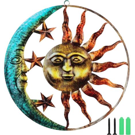 Décoration Murale Soleil Lune en Fer Tenture Soleil Lune Ornement Suspendu pour Maison Bureau Jardin Extérieur Décor De Fond Mural Créatif Et Unique (1/5)