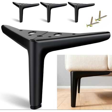 Pieds de Meubles Noirs 12 cm, Pieds de Meuble en Métal Lot de 4, Pieds Courts DIY Modernes pour Armoire, Commode, Buffet, Table de Chevet, Canapé (1/5)
