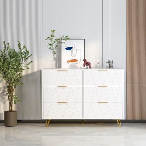 Kommode - 100x34x72.5 cm - 6 Schubladen - Skandinavischer Stil - Modern