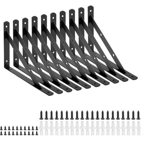 10 x Shelf Brackets 300 mm x 200 mm, Angle Bracket with 40 x Screws and 20 x Metal Brackets (Black) (1/5)