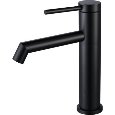 Robinet de lavabo (noir), double commande d'eau chaude et froide, cartouche en céramique, matériau en acier inoxydable