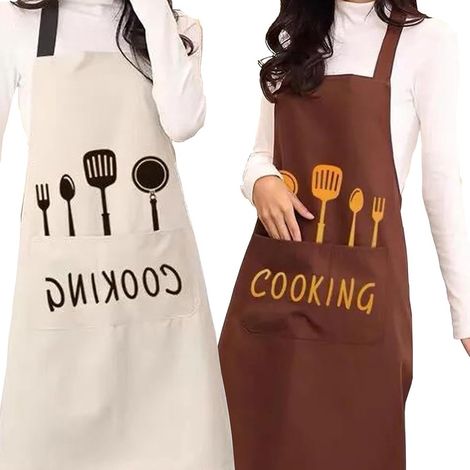 Set di 2 grembiuli da cucina per donna, grembiule impermeabile con tasca e tessuto lavabile, grembiule da giardinaggio per uomo e donna, ideale per cucinare, preparare dolci e per chef, impermeabile e (1/5)