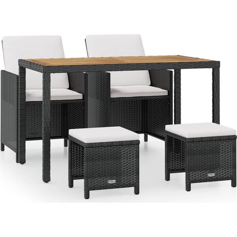 vidaXL 5 Piece Outdoor Dining Set Poly Rattan and Acacia Wood Black