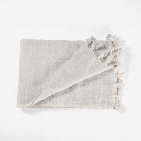 Manta decorativa de algodón 100% con flecos Yantra - Blanco (1/3)
