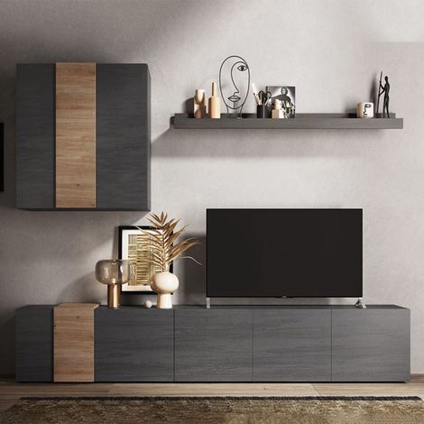 Parete attrezzata 301x44x195h Sabry colore titanio rovere Kadiz (1/4)