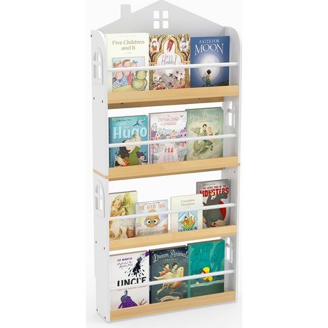 COSTWAY Libreria per Bambini a Forma di Casa in Legno, 4 Livelli con Pannelli Anti-caduta (1/5)