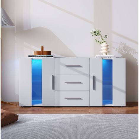 Sideboard 140x35x70 cm weiß aus MDF mit LED-Beleuchtung und Stauraum (1/5)