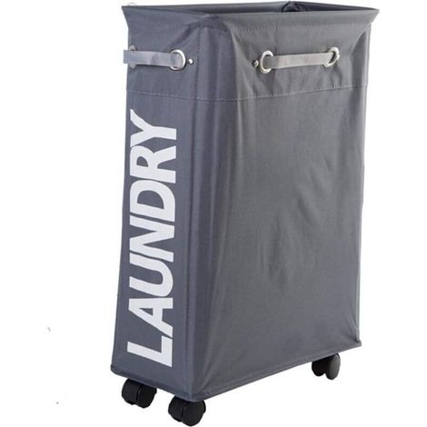 (Dark Grey) Slim 45L Foldable Laundry Basket with 4 Wheels Slim Foldable Laundry Basket Laundry Hamper Rectangular Laundry Bin Home Clothes Storage (1/4)