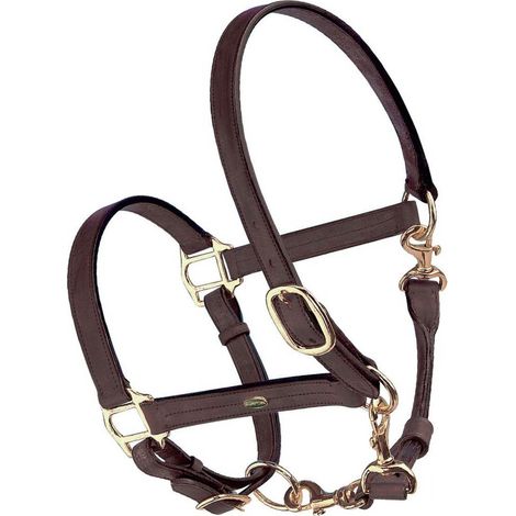 Full, Marrone: Vachette gagnante en cuir de qualité avec deux boucles et trois mousquetons dorés