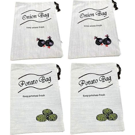 Lot de 4 sacs de conservation pour pommes de terre et oignons Sacs de rangement pour pommes de terre et oignons avec fermeture éclair latérale Sacs à oignons style campagnard avec doublure 35 x 26 (1/4)