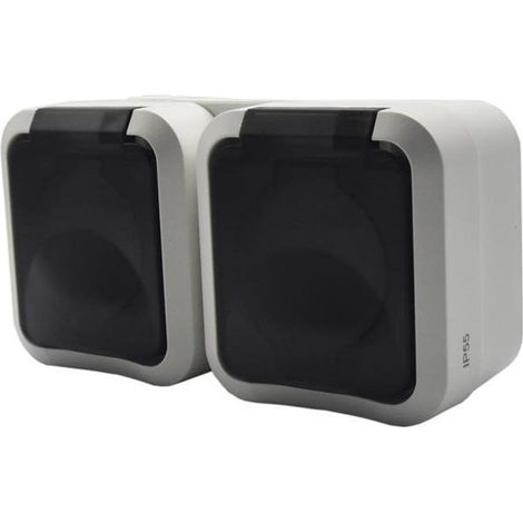 Prise double en saillie Aqua Pro avec mise à la terre, indice de protection IP55, volet fumigène blanc / 60329