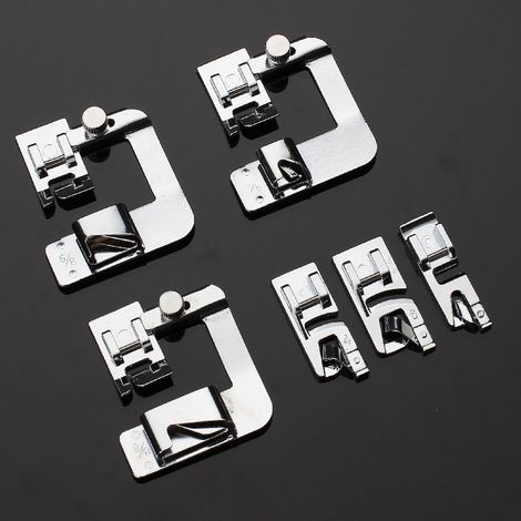 Ce jeu de 6 pieds-de-biche pour machine à coudre comprend des pieds ourleurs de 4/8 pouces, 6/8 pouces et 8/8 pouces, ainsi que des pieds ourleurs de 3/4/6 mm, et est compatible avec les machines à c