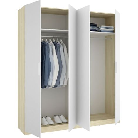 Gran Armario Holder, Ropero Dormitorio 2 Estantes, Perchero, Cajones, 51x204h cm Blanco