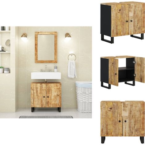 Meuble d'évier 62x33x58 cm bois de manguier et d'ingénierie - Meubles De Salle De Bain - Meuble Vasque - Meuble Sous Lavabo - Commode Salle De Bain - Rangement Salle De Bain (1/5)
