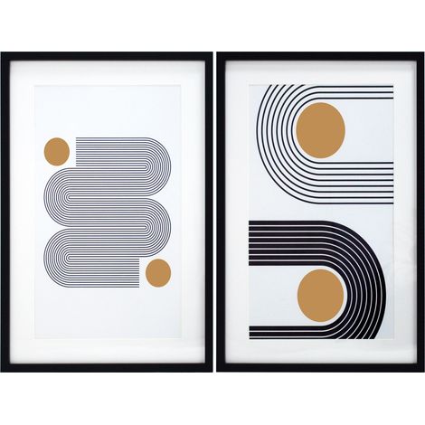 Conjunto de 2 láminas impresas y enmarcadas con un diseño geométrico en blanco y negro 60x40cm