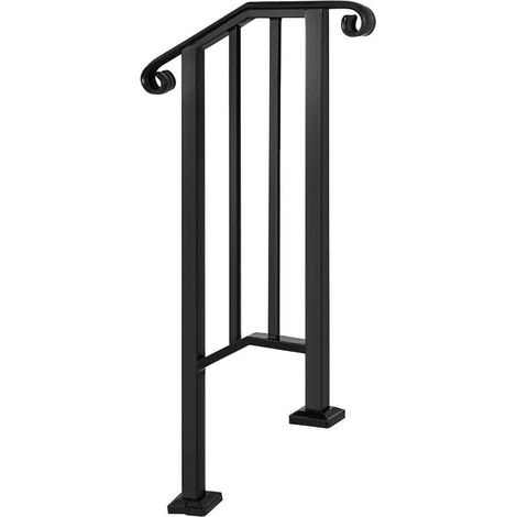 Piquet de Main Courante 1/2/3/4/5 Convient à 1 à 5 marches Main Courante d'escalier en Fer forgé Blanc Noir avec kit d'installation Rails extérieurs (Color : Silver, Size : Black 1-Step) (1/5)