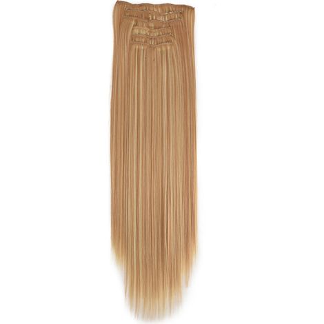 6PCS Mèches de Cheveux Longues Lisses Clip-in pour Usage Quotidien, Soie Haute Température Mate 16.27H613 (1/5)