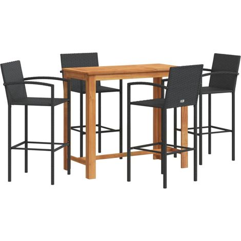 Maison Exclusive - Ensemble de bar de jardin 5 pcs noir bois massif acacia rotin
