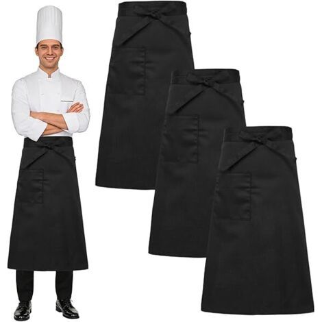 CCYKXA 3 Pièces Tablier Noir Serveur, Tablier de Cuisine Femme et Homme Professionnel Restaurant Half, Tabliers Chef Serveuse Bavoir, Catering Apron, 69x66cm, pour Bistro, Café, Barbecue, Pâtisserie (1/5)
